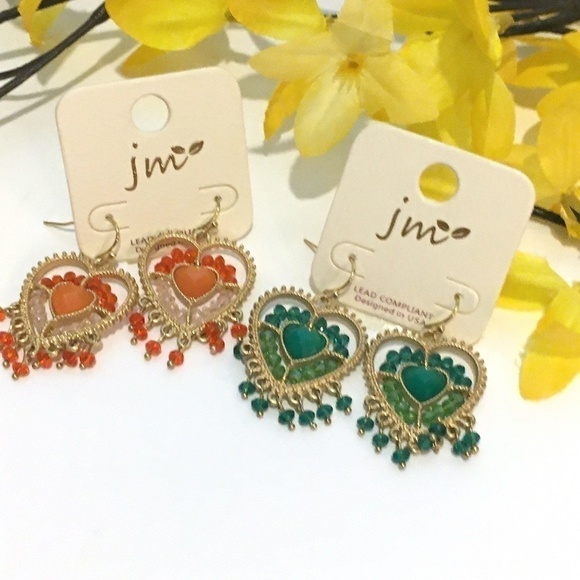 3/$29! 2 Pairs Heart Shaped Beaded Fringe Earrings - Picture 6 of 8